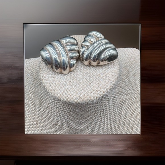 Sterling Silver Textured Puffy Shell Clip-On Earrings Ture Designs 925 Heavy